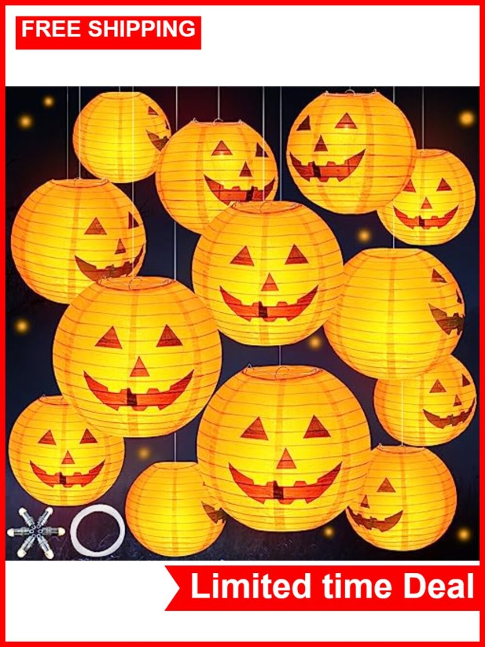 20 Halloween Pumpkin Paper Lanterns with LED Lights Hanging Decor